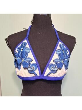 Topshop Blue Floral Bikini Top Size 10